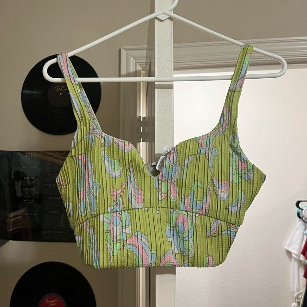 zara floral green and pink corset tank top